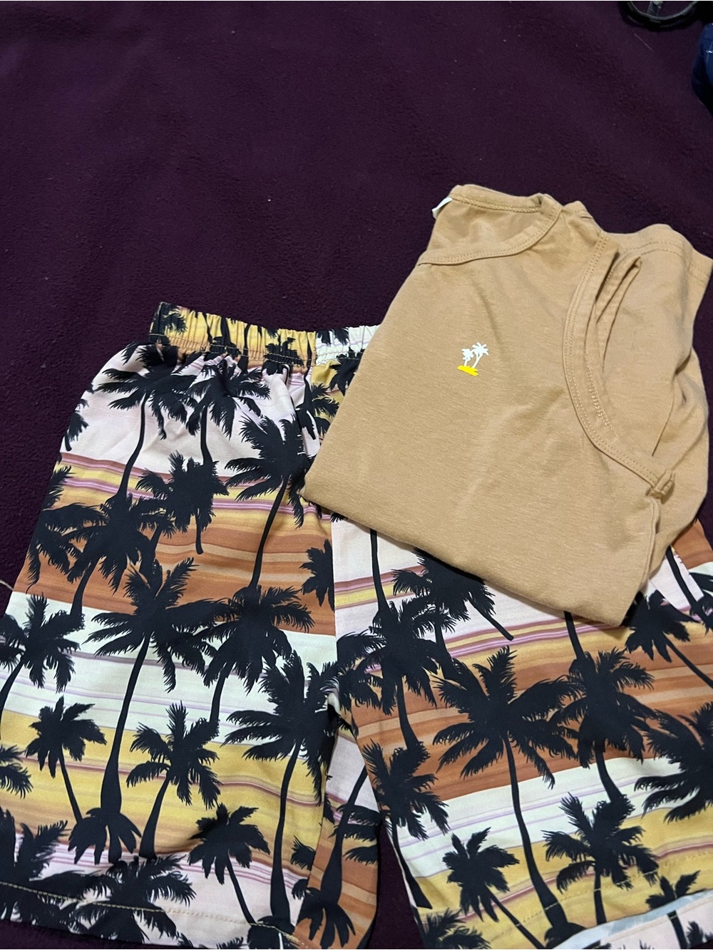 Kids Palm-Print Matching Bermuda Set in Tan & Black for 9-10 Years old